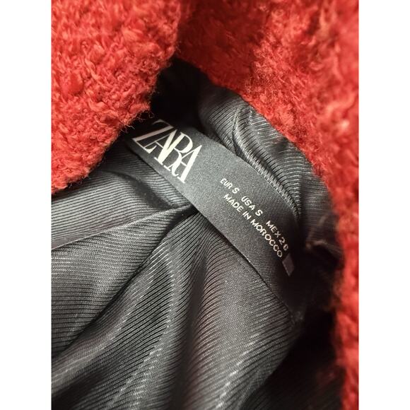 Zara Royal ASO Kate Middleton Textured Tweed Blazer Red Double Breasted sz Small - Picture 14 of 16